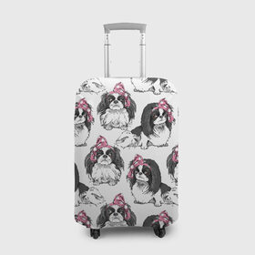 Чехол для чемодана 3D с принтом Японские хины в Тюмени, 86% полиэфир, 14% спандекс | двустороннее нанесение принта, прорези для ручек и колес | Тематика изображения на принте: animal | bow | cute | dog | funny | gentle | gray | heart | muzzle | pink | white | бант | белый | животное | забавный | милый | нежный | розовый | сердце | серый | собака