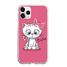 Чехол для iPhone 11 Pro Max матовый с принтом Cute в Тюмени, Силикон |  | animal | bow | child | cute | drawing | funny | kitten | look | бант | взгляд | детский | животное | котенок | милый | прикольный | рисунок