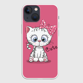 Чехол для iPhone 13 mini с принтом Cute в Тюмени,  |  | animal | bow | child | cute | drawing | funny | kitten | look | бант | взгляд | детский | животное | котенок | милый | прикольный | рисунок