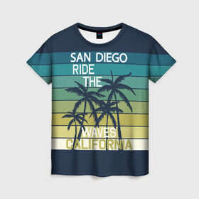 Женская футболка 3D с принтом California в Тюмени, 100% полиэфир ( синтетическое хлопкоподобное полотно) | прямой крой, круглый вырез горловины, длина до линии бедер | california | cool | palm trees | san diego | stripes | travel | калифорния | пальмы | полосы | прикольный | путешествие | сан диего