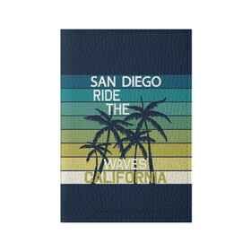 Обложка для паспорта матовая кожа с принтом California в Тюмени, натуральная матовая кожа | размер 19,3 х 13,7 см; прозрачные пластиковые крепления | california | cool | palm trees | san diego | stripes | travel | калифорния | пальмы | полосы | прикольный | путешествие | сан диего
