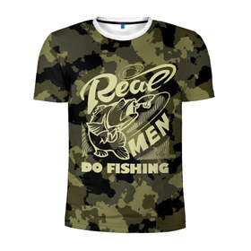 Мужская футболка 3D спортивная с принтом Real men do fishing в Тюмени, 100% полиэстер с улучшенными характеристиками | приталенный силуэт, круглая горловина, широкие плечи, сужается к линии бедра | bait | black | fish | fisherman | fishing | hook | man | white | белый | занимается | камуфляж | крючок | мужчина | наживка | настоящий | реальный | рыба | рыбак | рыбалка | черный