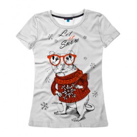 Женская футболка 3D с принтом Let it snow в Тюмени, 100% полиэфир ( синтетическое хлопкоподобное полотно) | прямой крой, круглый вырез горловины, длина до линии бедер | 