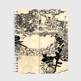 Тетрадь с принтом Японская гравюра в Тюмени, 100% бумага | 48 листов, плотность листов — 60 г/м2, плотность картонной обложки — 250 г/м2. Листы скреплены сбоку удобной пружинной спиралью. Уголки страниц и обложки скругленные. Цвет линий — светло-серый
 | Тематика изображения на принте: japan | japanese | искусство | картина | япония | японская гравюра | японская картина