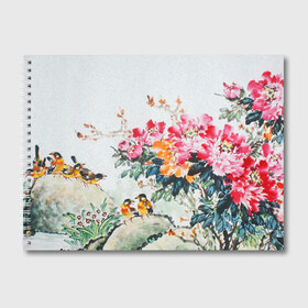 Альбом для рисования с принтом Японские цветы в Тюмени, 100% бумага
 | матовая бумага, плотность 200 мг. | japan | japanese | искусство | картина | цветы | япония | японская гравюра | японская картина