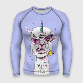 Мужской рашгард 3D с принтом Dream come true в Тюмени,  |  | alpaca | animal | carnival | dream came true | funny | horn | llama | rainbow | slogan | star | unicorn | альпака | единорог | животное | звезда | карнавал | лама | мечта сбылась | очки | прикольный | радуга | рог | слоган