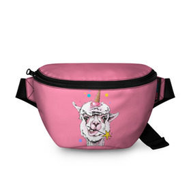 Поясная сумка 3D с принтом Hello llamacorn в Тюмени, 100% полиэстер | плотная ткань, ремень с регулируемой длиной, внутри несколько карманов для мелочей, основное отделение и карман с обратной стороны сумки застегиваются на молнию | alpaca | animal | carnival | cool | cup | head | horn | ice cream | llama | look | pink | slogan | star | unicorn | waffle | альпака | вафельный | взгляд | голова | единорог | животное | звезда | карнавал | лама | мороженое | привет | прикольный | р