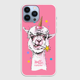 Чехол для iPhone 13 Pro Max с принтом Hello llamacorn в Тюмени,  |  | Тематика изображения на принте: alpaca | animal | carnival | cool | cup | head | horn | ice cream | llama | look | pink | slogan | star | unicorn | waffle | альпака | вафельный | взгляд | голова | единорог | животное | звезда | карнавал | лама | мороженое | привет | прикольный | р