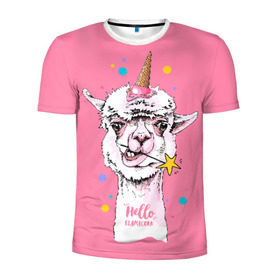 Мужская футболка 3D спортивная с принтом Hello llamacorn в Тюмени, 100% полиэстер с улучшенными характеристиками | приталенный силуэт, круглая горловина, широкие плечи, сужается к линии бедра | alpaca | animal | carnival | cool | cup | head | horn | ice cream | llama | look | pink | slogan | star | unicorn | waffle | альпака | вафельный | взгляд | голова | единорог | животное | звезда | карнавал | лама | мороженое | привет | прикольный | р