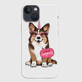 Чехол для iPhone 13 mini с принтом I am so magical в Тюмени,  |  | animal | breed | dog | funny | horn | im so | inscription | look | magic | masquerade | pink | smile | unicorn | вельш корги кардиган | взгляд | единорог | животное | забавный | магия | маскарад | надпись | очки | порода | прикольный | рог