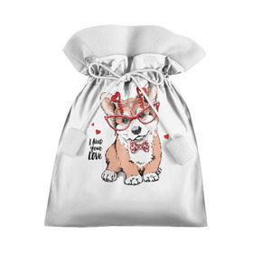 Подарочный 3D мешок с принтом I need your love в Тюмени, 100% полиэстер | Размер: 29*39 см | animal | bow | bow tie | breed | cute | dog | funny | hearts | i need your love | polka dot | puppy | red | the inscription | white | бант | белый | вельш корги пемброк | галстук бабочка | горошек | животное | забавный | красный | любовь | милый | м