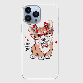 Чехол для iPhone 13 Pro Max с принтом I need your love в Тюмени,  |  | animal | bow | bow tie | breed | cute | dog | funny | hearts | i need your love | polka dot | puppy | red | the inscription | white | бант | белый | вельш корги пемброк | галстук бабочка | горошек | животное | забавный | красный | любовь | милый | м