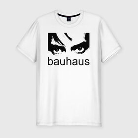 Мужская футболка премиум с принтом Bauhaus в Тюмени, 92% хлопок, 8% лайкра | приталенный силуэт, круглый вырез ворота, длина до линии бедра, короткий рукав | bauhaus | goth | gothic | peter murphy | punk | rock | альтернатива | баухаус | баухус | бахус | бухус | готика | готичная | готичный | готы | панк | питер мерфи | пост панк | рок | хардрок