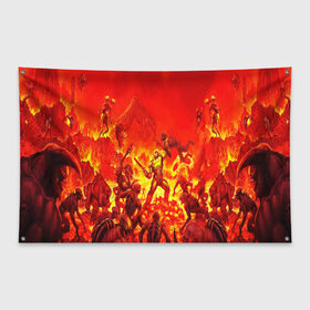 Флаг-баннер с принтом DOOM в Тюмени, 100% полиэстер | размер 67 х 109 см, плотность ткани — 95 г/м2; по краям флага есть четыре люверса для крепления | Тематика изображения на принте: doom | doom eternal | game | дум