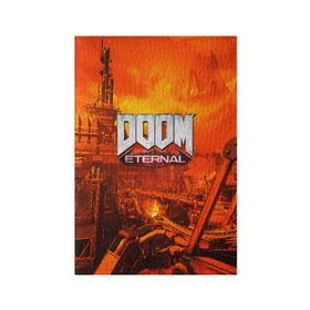 Обложка для паспорта матовая кожа с принтом DOOM ETERNAL в Тюмени, натуральная матовая кожа | размер 19,3 х 13,7 см; прозрачные пластиковые крепления | 