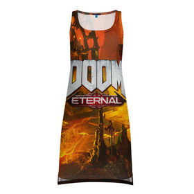 Платье-майка 3D с принтом DOOM ETERNAL в Тюмени, 100% полиэстер | полуприлегающий силуэт, широкие бретели, круглый вырез горловины, удлиненный подол сзади. | doom | doom eternal | game | дум