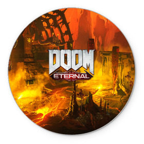 Коврик для мышки круглый с принтом DOOM ETERNAL в Тюмени, резина и полиэстер | круглая форма, изображение наносится на всю лицевую часть | doom | doom eternal | game | дум