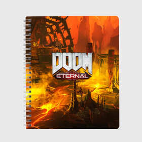 Тетрадь с принтом DOOM ETERNAL в Тюмени, 100% бумага | 48 листов, плотность листов — 60 г/м2, плотность картонной обложки — 250 г/м2. Листы скреплены сбоку удобной пружинной спиралью. Уголки страниц и обложки скругленные. Цвет линий — светло-серый
 | doom | doom eternal | game | дум