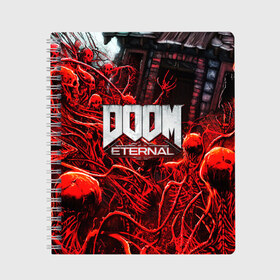 Тетрадь с принтом DOOM ETERNAL в Тюмени, 100% бумага | 48 листов, плотность листов — 60 г/м2, плотность картонной обложки — 250 г/м2. Листы скреплены сбоку удобной пружинной спиралью. Уголки страниц и обложки скругленные. Цвет линий — светло-серый
 | doom | doom eternal | game | дум