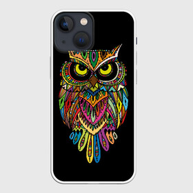 Чехол для iPhone 13 mini с принтом Сова в Тюмени,  |  | art | background | big | bird | black | drawing | eyes | multicolored | owl | sight | symbol | wisdom | большие | взгляд | глаза | искусство | мудрость | птица | разноцветный | рисунок | символ | сова | филин | фон | черный