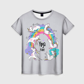 Женская футболка 3D с принтом Yoga time в Тюмени, 100% полиэфир ( синтетическое хлопкоподобное полотно) | прямой крой, круглый вырез горловины, длина до линии бедер | animal | asana | boat | bow | children | drawing | funny | hearts | horses | inscriptio | om | rainbow | stars | triangle | unicorns | warrior | yoga | zen | асана | воин | детский | дзен | животное | забавный | звезды | йога | лодка | лошади | лук | мост