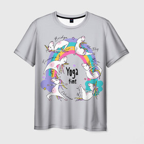 Мужская футболка 3D с принтом Yoga time в Тюмени, 100% полиэфир | прямой крой, круглый вырез горловины, длина до линии бедер | animal | asana | boat | bow | children | drawing | funny | hearts | horses | inscriptio | om | rainbow | stars | triangle | unicorns | warrior | yoga | zen | асана | воин | детский | дзен | животное | забавный | звезды | йога | лодка | лошади | лук | мост