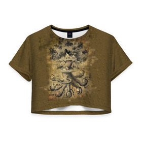 Женская футболка Cropp-top с принтом Дерево жизни в Тюмени, 100% полиэстер | круглая горловина, длина футболки до линии талии, рукава с отворотами | 3d | 9 миров | абстракция | арт | дерево жизни | индраксиль | песочный