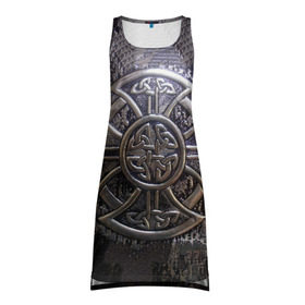 Платье-майка 3D с принтом Кельтские узоры в Тюмени, 100% полиэстер | полуприлегающий силуэт, широкие бретели, круглый вырез горловины, удлиненный подол сзади. | 3d | абстракция | арт | желтый | кельтские узоры | на металле | черный