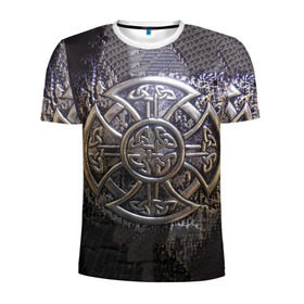 Мужская футболка 3D спортивная с принтом Кельтские узоры в Тюмени, 100% полиэстер с улучшенными характеристиками | приталенный силуэт, круглая горловина, широкие плечи, сужается к линии бедра | Тематика изображения на принте: 3d | абстракция | арт | желтый | кельтские узоры | на металле | черный