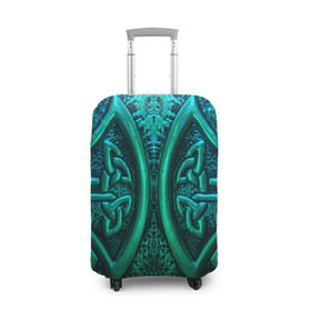 Чехол для чемодана 3D с принтом Кельтские узоры в Тюмени, 86% полиэфир, 14% спандекс | двустороннее нанесение принта, прорези для ручек и колес | 3d | абстракция | арт | желтый | кельтские узоры | на металле | чеканка | черный
