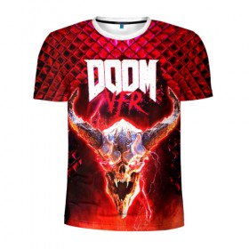 Мужская футболка 3D спортивная с принтом Doom Enternal в Тюмени, 100% полиэстер с улучшенными характеристиками | приталенный силуэт, круглая горловина, широкие плечи, сужается к линии бедра | 3d | doom enternal | игра | компьютерная | логотип | планета | темный | шутер