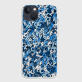 Чехол для iPhone 13 с принтом FCZP в Тюмени,  |  | fcz | белый | буквы | зенит | паттерн | питер | санкт петербург | сине бело голубые | синий | спб