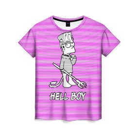 Женская футболка 3D с принтом Lil Peep (Hell Boy) в Тюмени, 100% полиэфир ( синтетическое хлопкоподобное полотно) | прямой крой, круглый вырез горловины, длина до линии бедер | alone | boy | hell | hell boy | lil | lil peep | peep | rap | sad | лил пип | маленький пип | пип | реп | рэп