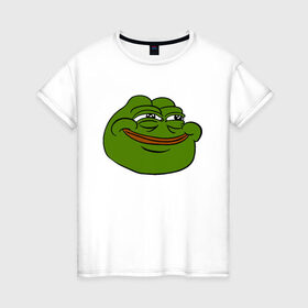 Женская футболка хлопок с принтом PepeHappy в Тюмени, 100% хлопок | прямой крой, круглый вырез горловины, длина до линии бедер, слегка спущенное плечо | feels bad man | feels good man | pepe | pepe the frog | sad pepe | грустная лягушка | пепе