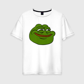 Женская футболка хлопок Oversize с принтом PepeHappy в Тюмени, 100% хлопок | свободный крой, круглый ворот, спущенный рукав, длина до линии бедер
 | feels bad man | feels good man | pepe | pepe the frog | sad pepe | грустная лягушка | пепе