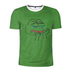 Мужская футболка 3D спортивная с принтом PepeCry в Тюмени, 100% полиэстер с улучшенными характеристиками | приталенный силуэт, круглая горловина, широкие плечи, сужается к линии бедра | Тематика изображения на принте: feels bad man | feels good man | pepe | pepe the frog | sad pepe | грустная лягушка | пепе
