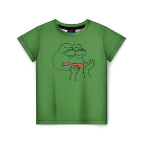 Детская футболка 3D с принтом PepeCry в Тюмени, 100% гипоаллергенный полиэфир | прямой крой, круглый вырез горловины, длина до линии бедер, чуть спущенное плечо, ткань немного тянется | Тематика изображения на принте: feels bad man | feels good man | pepe | pepe the frog | sad pepe | грустная лягушка | пепе