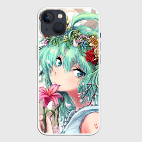 Чехол для iPhone 13 с принтом Цветок и Хацуне Мику в Тюмени,  |  | anime | character | geisha | hatsune miku | japan | kimono | manga | style | аниме | вокалоид | девушки | манга | мульт | оружие | сёдзё | сериал | хатсуне мику