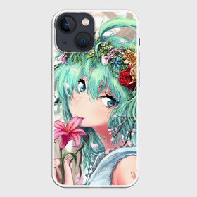 Чехол для iPhone 13 mini с принтом Цветок и Хацуне Мику в Тюмени,  |  | anime | character | geisha | hatsune miku | japan | kimono | manga | style | аниме | вокалоид | девушки | манга | мульт | оружие | сёдзё | сериал | хатсуне мику