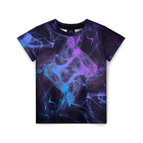 Детская футболка 3D с принтом Неоновый дым в Тюмени, 100% гипоаллергенный полиэфир | прямой крой, круглый вырез горловины, длина до линии бедер, чуть спущенное плечо, ткань немного тянется | magic | myst | neon | smoke | дым | магический эффект | неон | неоновый | облако | редактируемый | световое шоу | текстура | фон