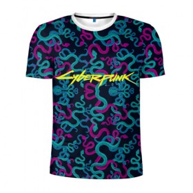 Мужская футболка 3D спортивная с принтом Cyberpunk 2077 Neon Snakes в Тюмени, 100% полиэстер с улучшенными характеристиками | приталенный силуэт, круглая горловина, широкие плечи, сужается к линии бедра | 