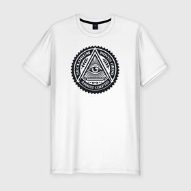 Мужская футболка премиум с принтом Новый мировой порядок в Тюмени, 92% хлопок, 8% лайкра | приталенный силуэт, круглый вырез ворота, длина до линии бедра, короткий рукав | всевидящее око | глаз | дельта | доллар | иллюминаты | масонство | масоны
