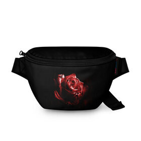 Поясная сумка 3D с принтом Кровавая роза в Тюмени, 100% полиэстер | плотная ткань, ремень с регулируемой длиной, внутри несколько карманов для мелочей, основное отделение и карман с обратной стороны сумки застегиваются на молнию | брызги | кровавая роза | кровь | роза | цветы