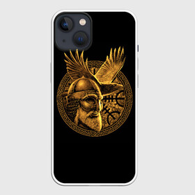 Чехол для iPhone 13 с принтом Один в Тюмени,  |  | Тематика изображения на принте: beard | celtic | emblem | face | golden | helmet | myth | one | ornament | raven | runes | sword | viking | warrior | борода | викинг | воин | ворон | золотой | кельтский | лицо | меч | миф | один | орнамент | руны | шлем | эмблема