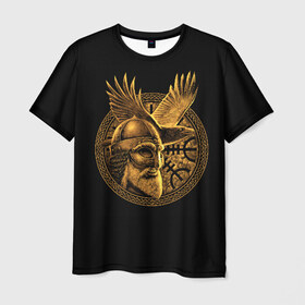 Мужская футболка 3D с принтом Один в Тюмени, 100% полиэфир | прямой крой, круглый вырез горловины, длина до линии бедер | beard | celtic | emblem | face | golden | helmet | myth | one | ornament | raven | runes | sword | viking | warrior | борода | викинг | воин | ворон | золотой | кельтский | лицо | меч | миф | один | орнамент | руны | шлем | эмблема