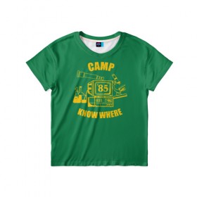 Детская футболка 3D с принтом CAMP KNOW WHERE в Тюмени, 100% гипоаллергенный полиэфир | прямой крой, круглый вырез горловины, длина до линии бедер, чуть спущенное плечо, ткань немного тянется | 80 е | 85 | camp know where | camp nowhere | dustin | netflix | stranger things | дастин | кепка дастина | нетфликс | очень странные дела