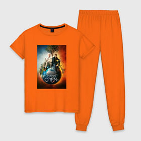 Женская пижама хлопок с принтом GOOD OMENS в Тюмени, 100% хлопок | брюки и футболка прямого кроя, без карманов, на брюках мягкая резинка на поясе и по низу штанин | good omens | благие знамения | терри пратчетт