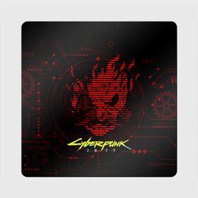 Магнит виниловый Квадрат с принтом CYBERPUNK 2077 - Самурай в Тюмени, полимерный материал с магнитным слоем | размер 9*9 см, закругленные углы | 2077 | cyber | cyberpunk | demon | glitch | keanu | logo | punk | reeves | samurai | symbol | team | trauma | глитч | демон | киану | кибер | киберпанк | клан | лого | логотип | огонь | панк | ривз | самурай | символ