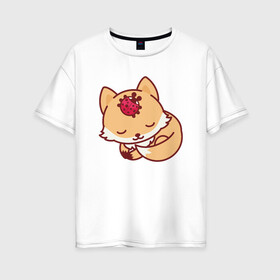 Женская футболка хлопок Oversize с принтом Лисенок и Божья коровка в Тюмени, 100% хлопок | свободный крой, круглый ворот, спущенный рукав, длина до линии бедер
 | fox | лис | лиса | лисенок | лисица | милая | пушистик | рыжая