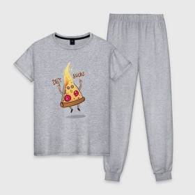 Женская пижама хлопок с принтом Диета - отстой/ Diet sucks в Тюмени, 100% хлопок | брюки и футболка прямого кроя, без карманов, на брюках мягкая резинка на поясе и по низу штанин | bird born | pizza | диета | еда | ирония | комиксы | пицца | спорт | юмор